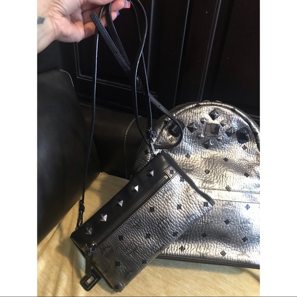 MCM Studded Stark Silver Metallic Backpack - Picture 5 of 12